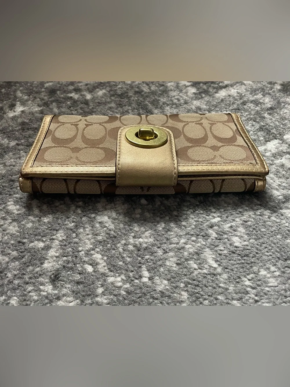VTG Coach Khaki and Metallic Gold Signature Continental Wallet